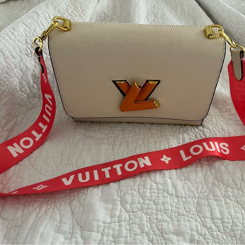 Cream Epi Crossbody Bag with Red Strap